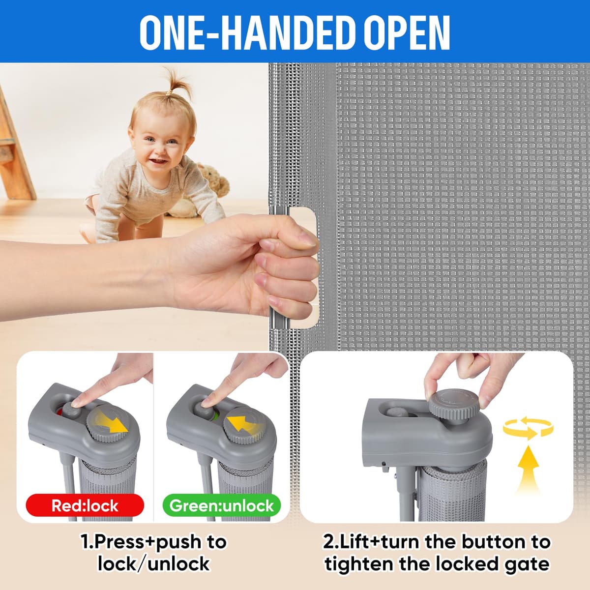 Puerta Seguridad Bebé Extensibles, 0-500 cm Barrera Seguridad Niños y Perros, Vallas de Seguridad para Niños Escaleras y Pasillos, Interiores y Exteriores (Gris) — view 5
