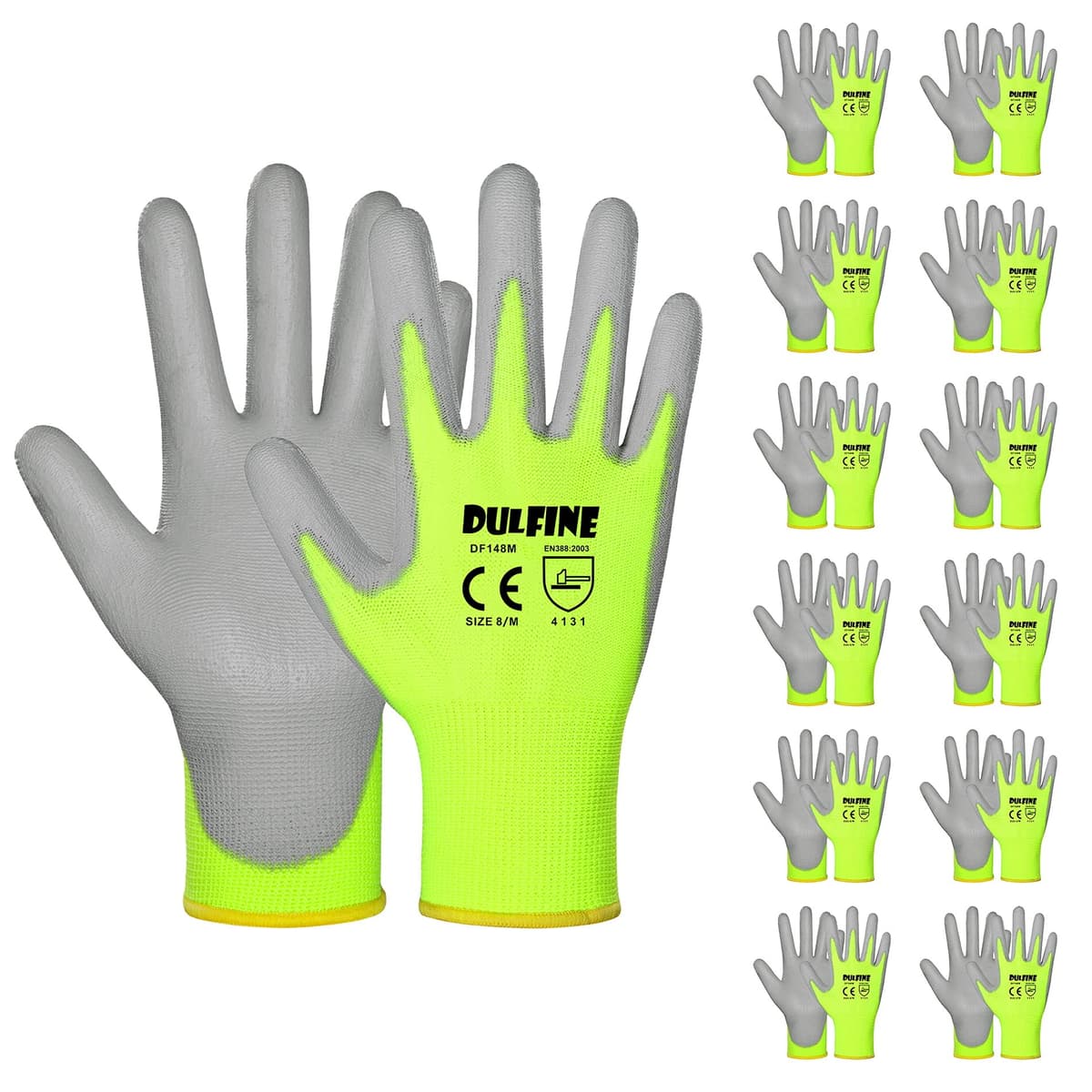 DULFINE Ultra-Thin PU Coated Work Gloves-12 Pairs,Excellent Grip,Nylon Shell Black Polyurethane Coated Safety Work Gloves, Knit Wrist Cuff,Ideal for Light Duty Work. (X-Small) — view 14