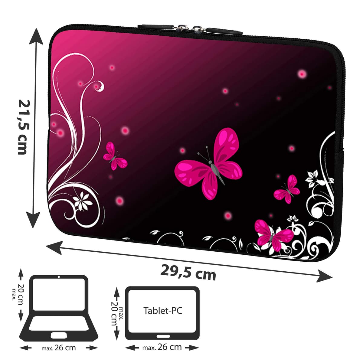Pedea - Funda de Neopreno para Tablet o portátil (10,1"/25,6 cm), diseño de Mariposa, Color Rosa y Negro — view 2