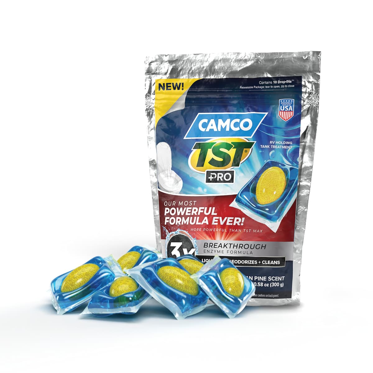 Camco TST MAX RV Toilet Treatment Drop-INs - Control Unwanted Odors & Break Down Waste and Tissue - Safe Septic Tank Treatment - Orange Scent, 30-Pack (41183) — view 11