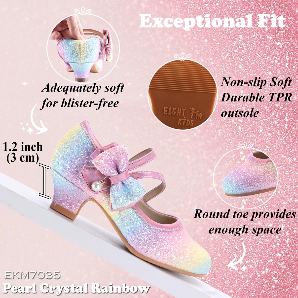 Princess Mary Jane Dress Up Shoes - Girls' Party Pumps for Flower Girl Wedding With Sparkly Design — view 3