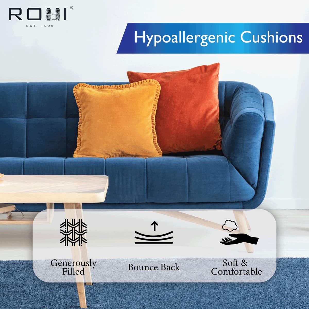 Rohi Set of 4 Hypoallergenic Cushion pads 45cm x 45cm - White polyster square Cushions - Standard stuffer pack of Cushion inserts 45cm x 45cm (Pack of 4 | 18"x18") — view 3