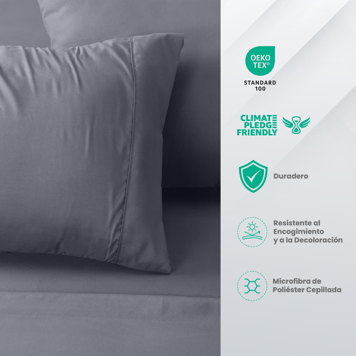 Utopia Bedding Juego de Sabanas 4 Piezas 135x190 - Poliéster Microfibra Cepillada - Oeko-Tex Certificado - Sábana Bajera, Sábana Plana y 2 Fundas de Almohada 50x75 (Cama 135, Gris) — view 4