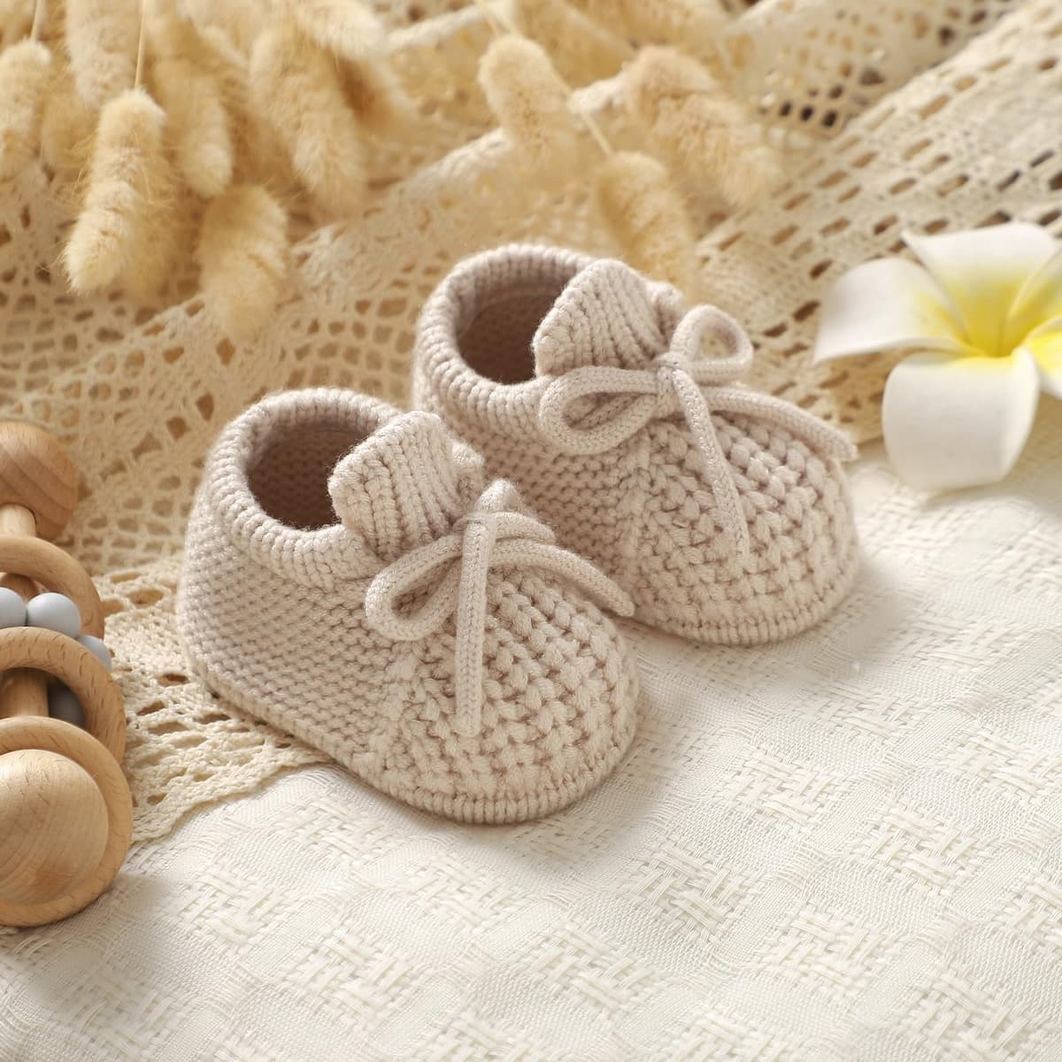 DovFanny Baby Booties Newborn Baby First Shoes Cozy Warm Knit Soft Booties for Toddler Infant Boy Girl — view 6