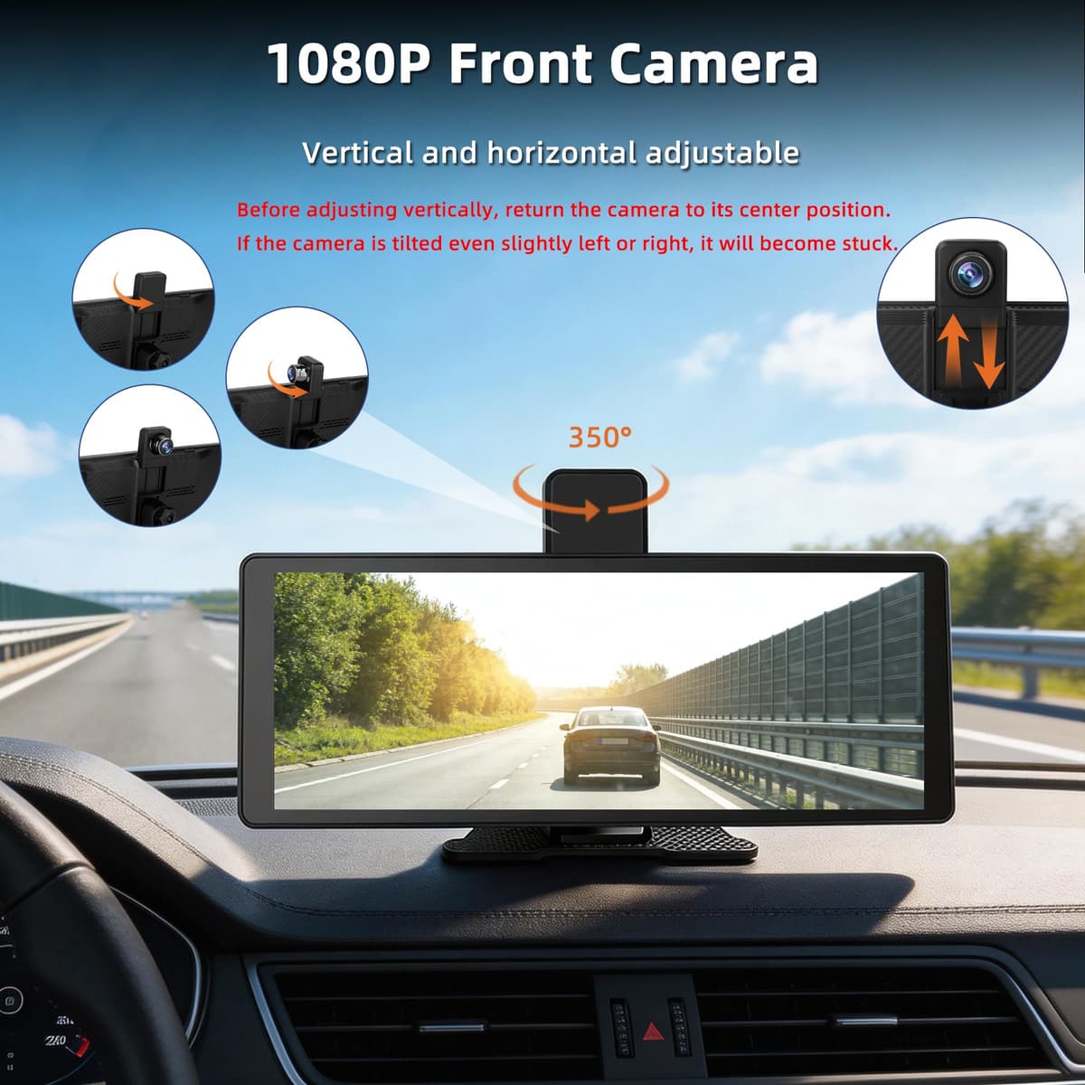 10.26" Wireless Carplay & Android Auto Screen for Car - Portable Car Stereo with 1080P Adjustable Dash Cam Front | Mirror Link | FM Transmitter/AUX | Plug & Play (10.26, Inches) — view 4