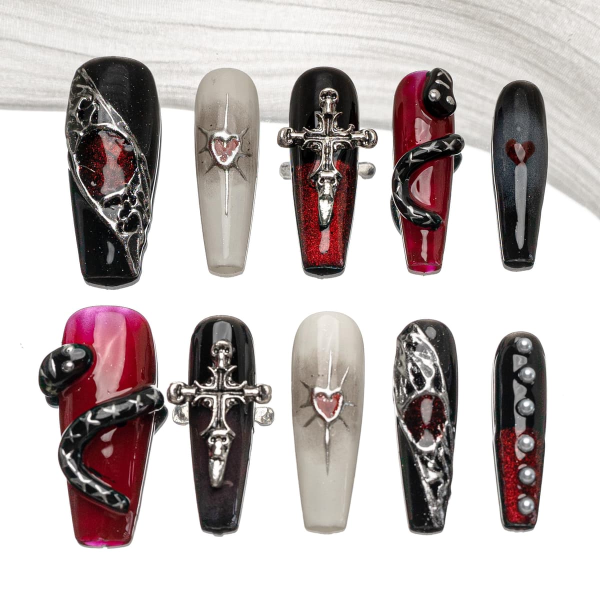 Sun&Beam Nails Handmade Press On Nail Long Coffin Ballerina Pink Flower Acrylic Fake Tip 3D Design Art Charms Cute with Storage Box 10 Pcs (S) — view 235