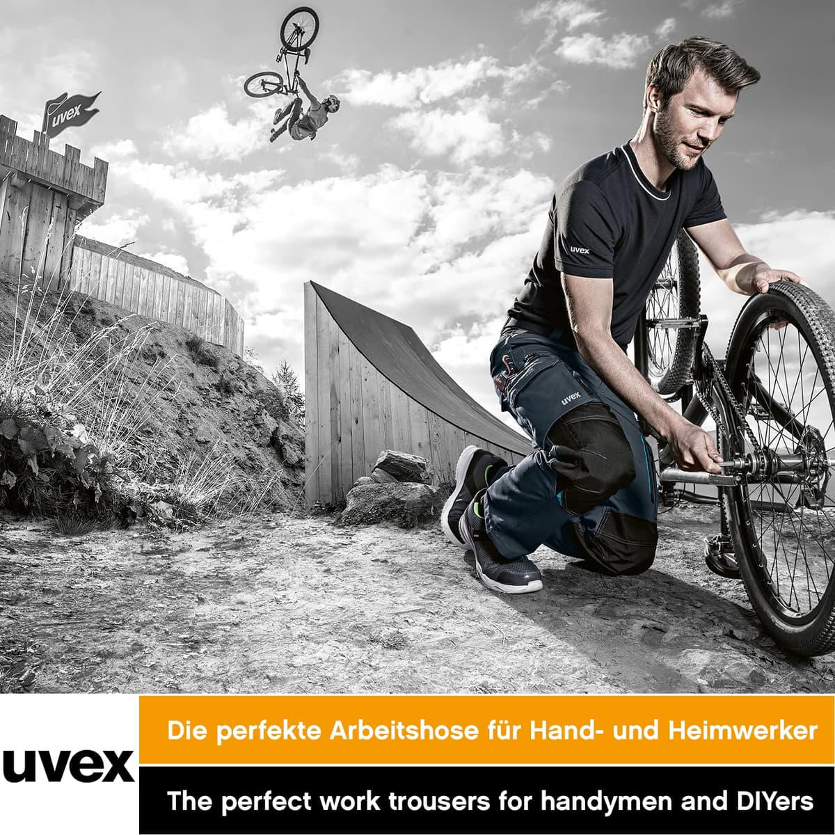 Uvex Tune-up 8909 Pantalon de Trabajo para Hombre - Pantalones Cargo para Trabajar de Algodón y de Cordura - Multibolsillos - Bolsillo de Las Rodilleras - Color Gris, Negro, Azul, Verde, Blanco — view 4