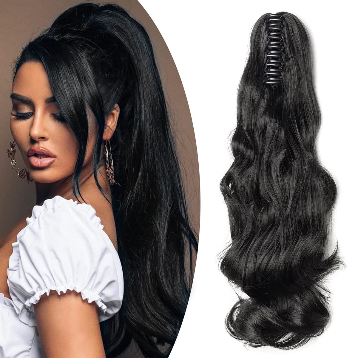 17"(43cm) SEGO Ponytail Long Synthetic Hair Looks Natural [Red Brown/Orange] Clip in Hair Extensions Curly Tail Ponytail Extension (90g) — view 85