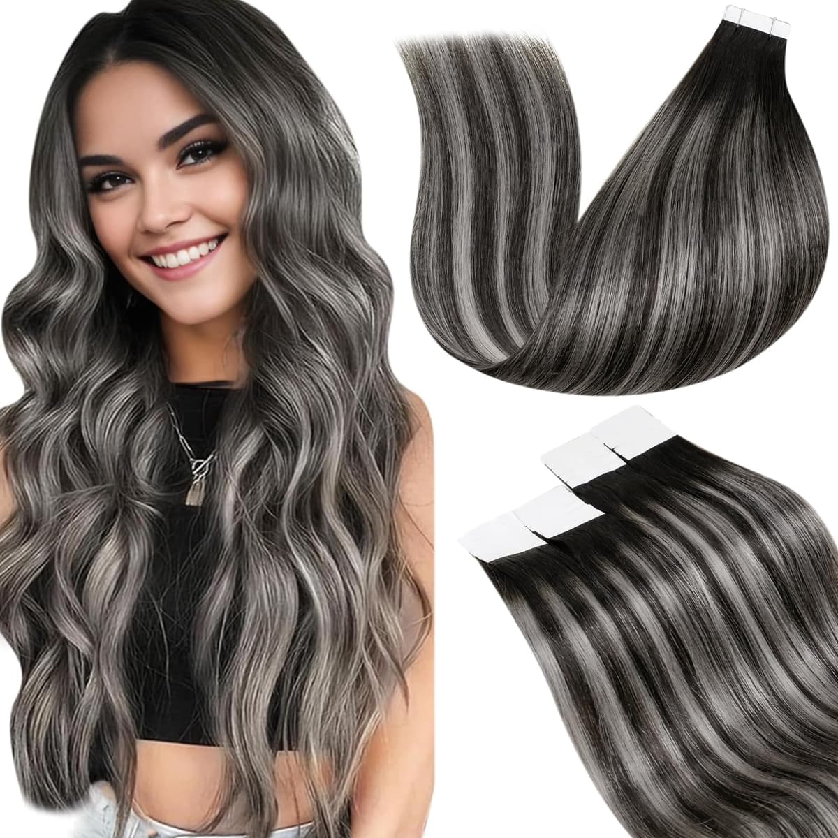 LaaVoo Tape in Hair Extensions Human Hair Blonde Tape Hair Extensions Real Human Hair Invisible Tapes Remy Straight Balayage Brown to Blonde Hair Double Sided Tabs 20pcs 50g 16 Inch #8/18/60 — view 129