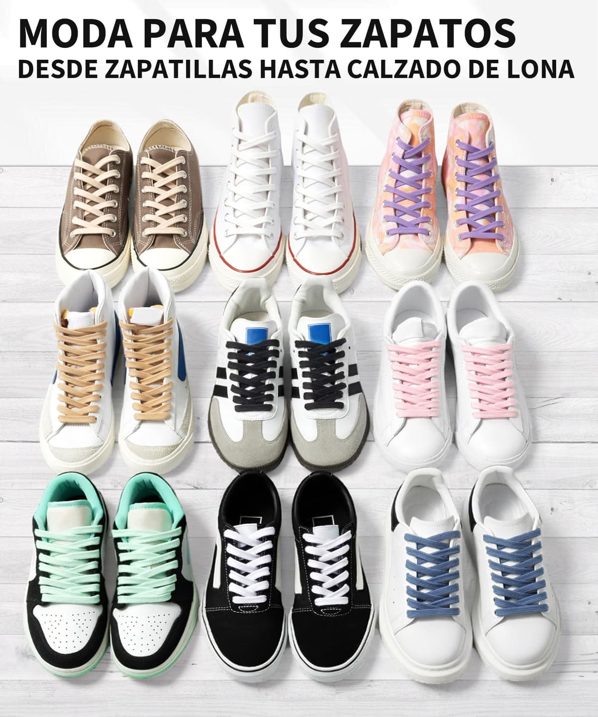 Stepace 2 Pares Cordones Planos de 100% algodón 8 mm de Ancho Cordones para Zapatillas y Zapatos Deportivas — view 5