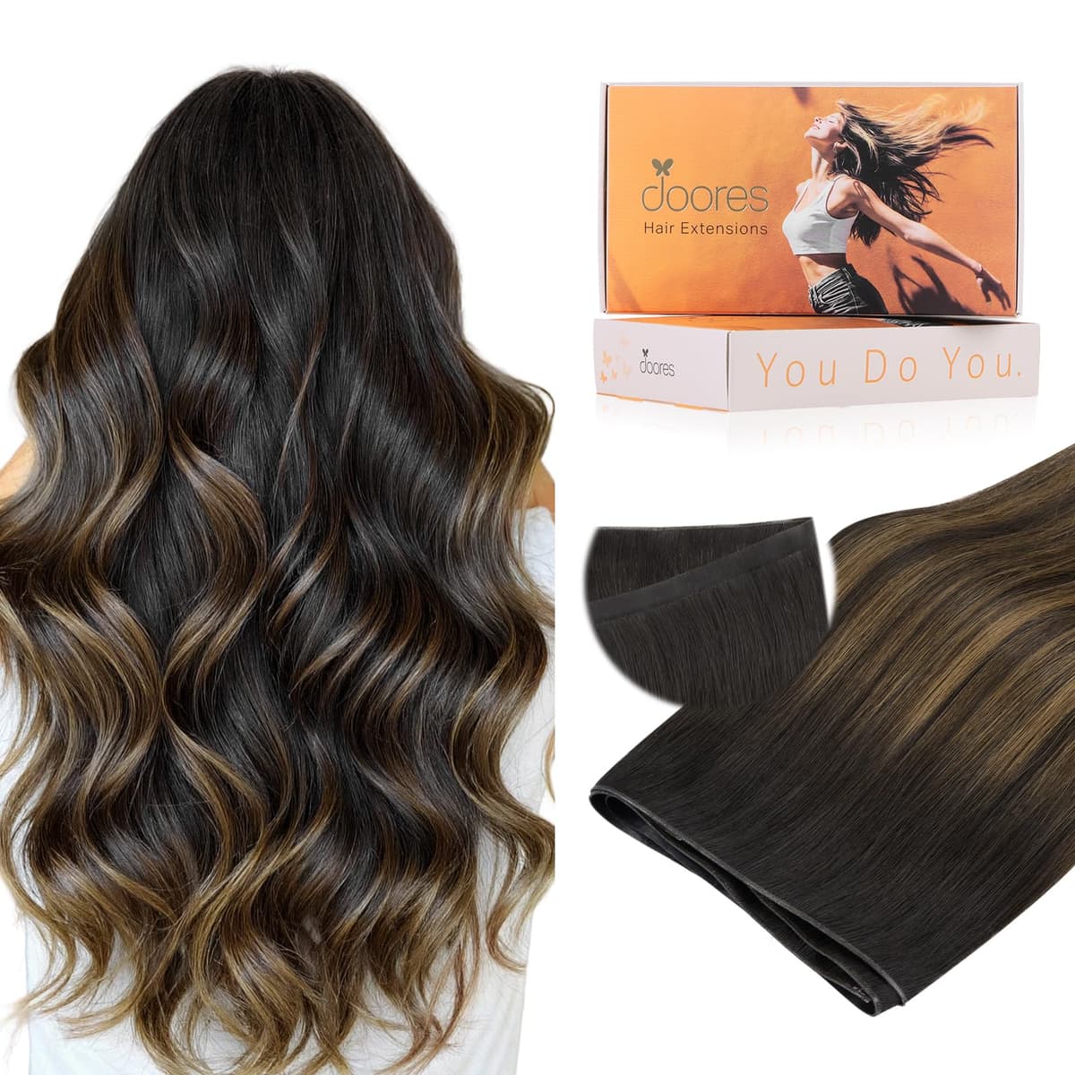 DOORES Tape in Hair Extensions Human Hair, Balayage Dark Brown to Chestnut Brown 50g 20pcs 18 Inch, Human Hair Extensions Natural Remy Straight Skin Weft — view 67