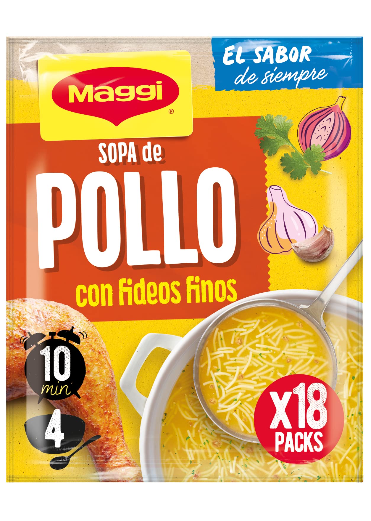 MAGGI Sopa de Pollo con Fideos Finos - Sopa Deshidratada - Pack de 18 x 82g (4 raciones por sobre) — view 3