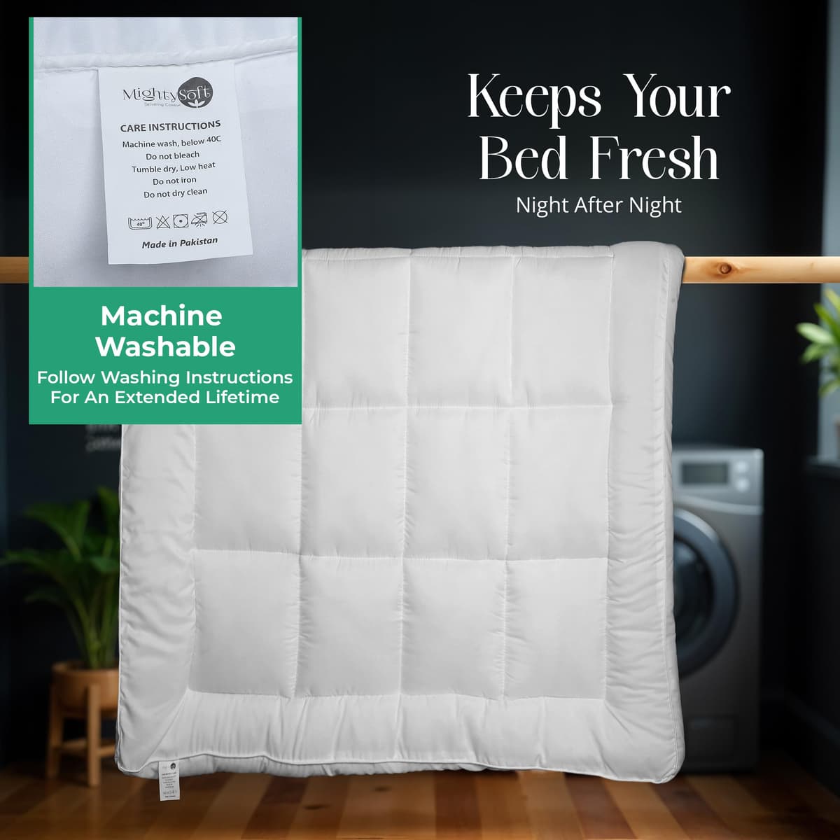 MightySoft Mattress Topper Double Bed 10cm, Extra Deep Quilted Microfiber Topper for Cloudlike Comfort with Extra Warmth & Breathable Support, Fluffy Design with Secure Elastic Straps for Better Sleep — view 7