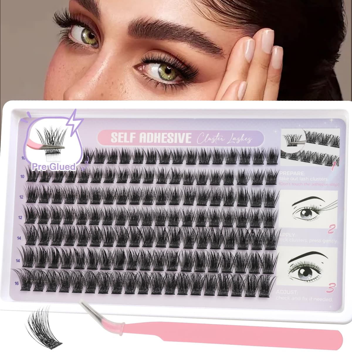 Sixstarhair Eyelashes Individual Kit Wispy Cluster Lashes with Lash Glue and Remover, Tweezers, Natural Individual Lashes Kit 448Pcs DIY Eyelash Extension Kit 4 Styles Lash Clusters Book 10-16mm — view 14