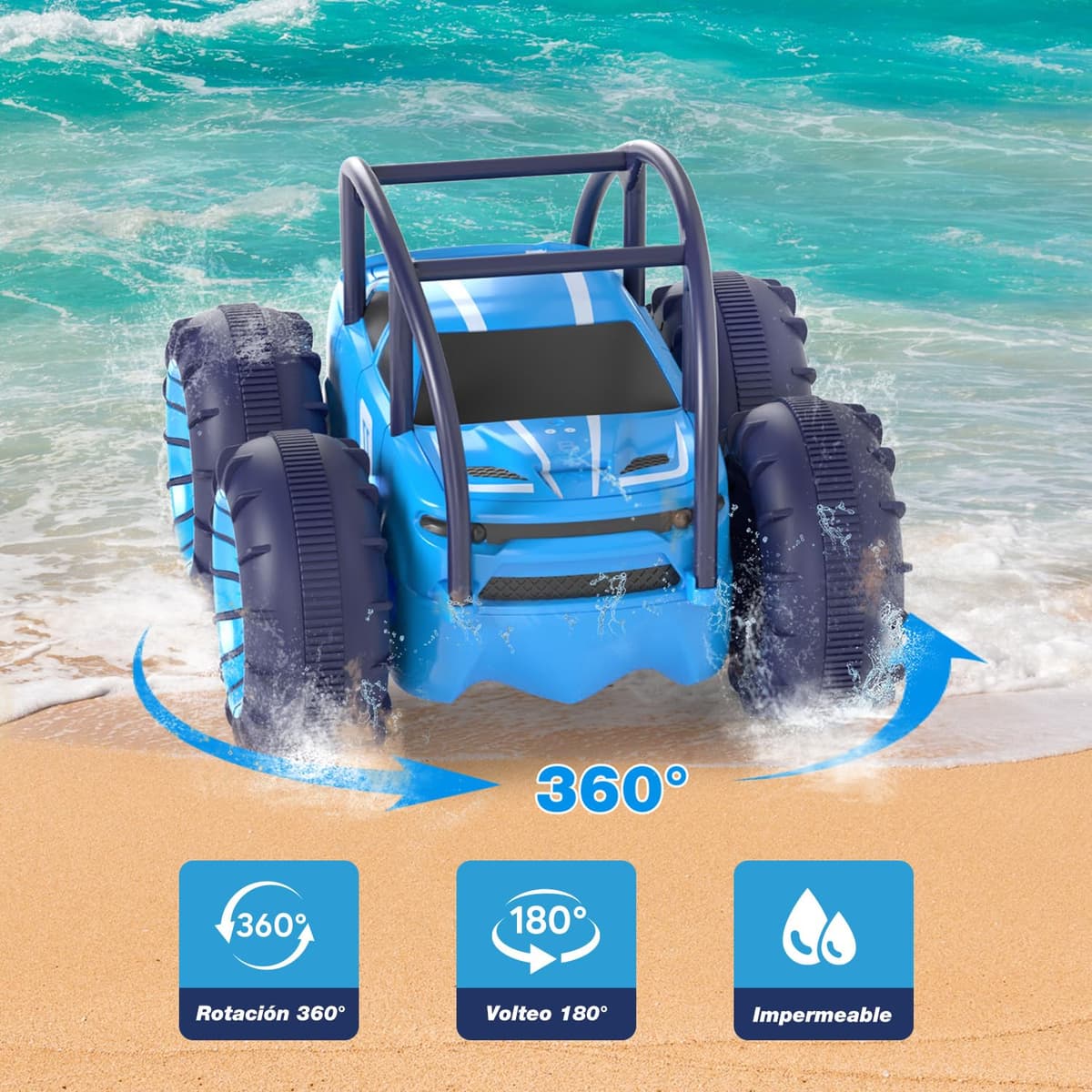 MaxTronic Coche Teledirigido de Carga Directa para Niños - Coche RC Anfibio 2.4G 360° - 15KM/H - 4WD - Coche de Acrobacias Todoterreno con LED Ajustable - Niños y Niñas de 3-12 Años — view 5