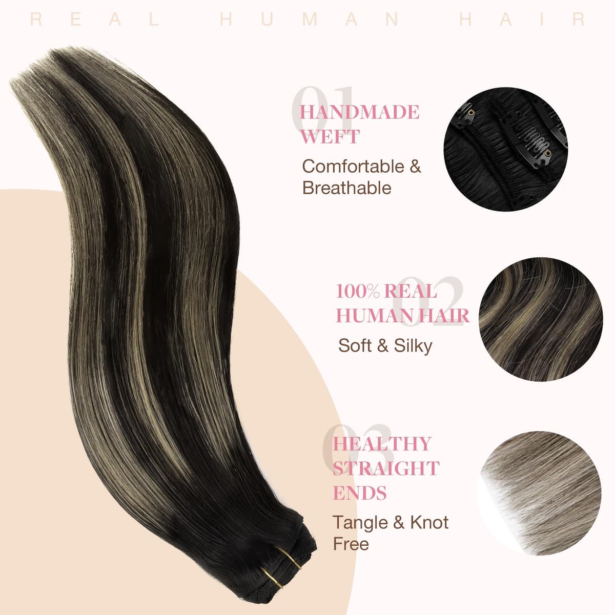 GOO GOO Clip in Hair Extensions Human Hair, 18inch 150g 9Pcs, #2 Dark Brown, Hair extensions for women, Human Hair Extensions Clip in — view 358