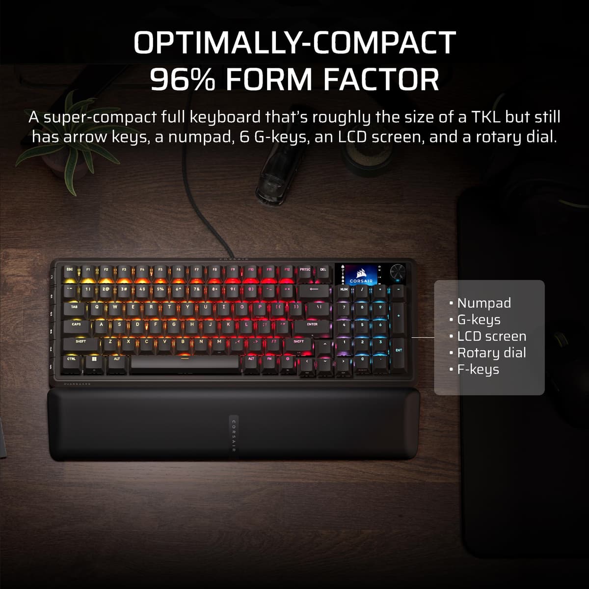 Corsair VANGUARD 96 Wired Mechanical Gaming Keyboard – 96% Layout, MLX Plasma Linear Switches, 8000Hz Polling, LCD Display, Virtual Stream Deck, G-Keys, SOCD Flashtap, QWERTY UK – Black — view 4