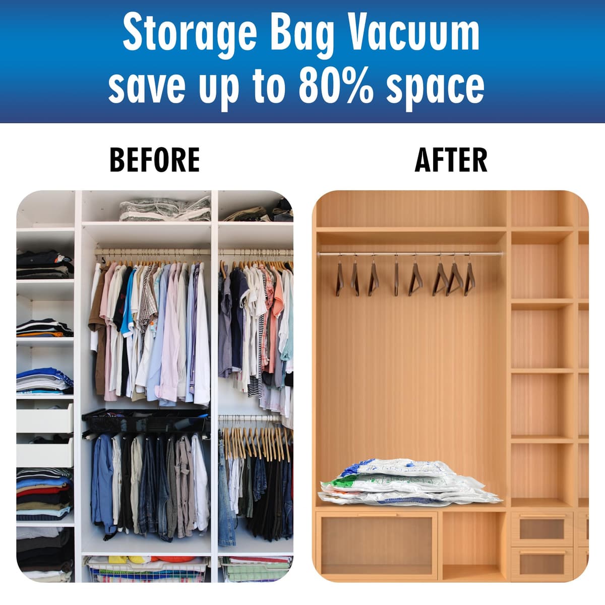 STORAGE MASTER Space Saver Bags for Travel and Home Reusable Vacuum Storage Bags Save 80% More Storage Space Work with Vacuum Cleaner (9 Combo, No Pump Included) — view 6