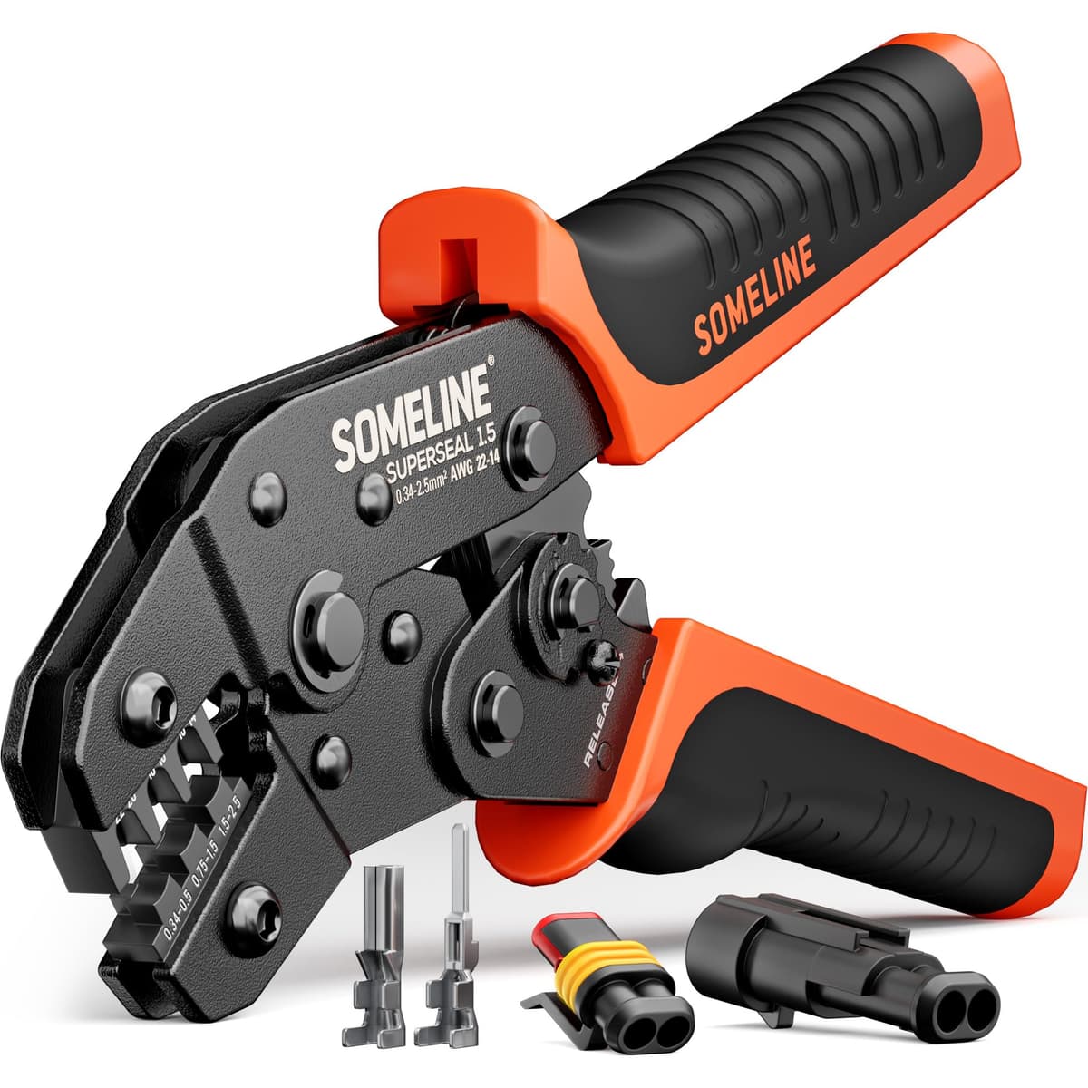 SOMELINE Waterproof Automotive Electrical Connector Crimping Tool Kit, 1/2/3/4/5/6 Pin Wire Connectors, with 0.34–2.5mm² Ratchet Crimping Pliers & Terminal Removal Tool – for Car, Motorcycle, Marine — view 12