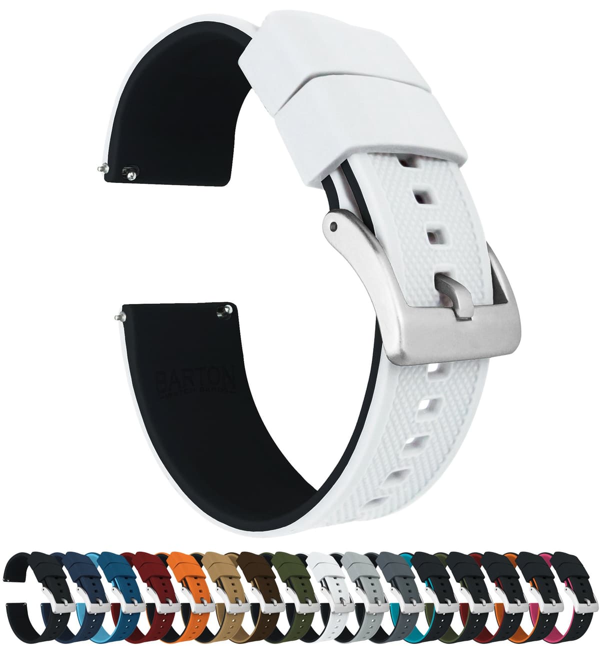Barton Elite Silicone Watch Bands - Quick Release - Choose Color - 18mm, 19mm, 20mm, 21mm, 22mm, 23mm & 24mm Watch Straps (Stainless & Black Buckle Available) — view 2