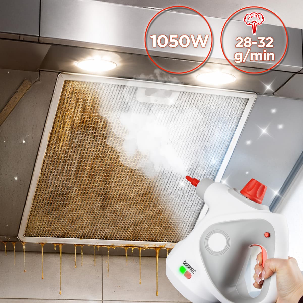 Duronic SC32 WE Limpiador de Vapor de Mano 1050W - Limpiador Vapor Portátil Multifunción Depósito 350 ml para Sofá Tejidos Juntas Ducha Horno Fregadero Ventanas Espejos Limpieza sin Químicos — view 3