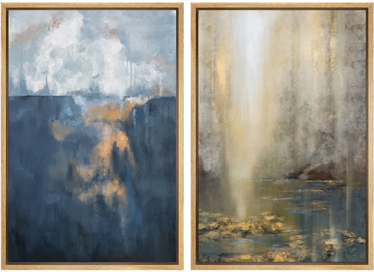 MUDECOR Framed Canvas Print Wall Art Set Watercolor Pastel Duotone Tan Landscape Abstract Shapes Illustrations Modern Art Decorative Contemporary for Living Room, Bedroom, Office - 24"x36"x2 Natural — view 97