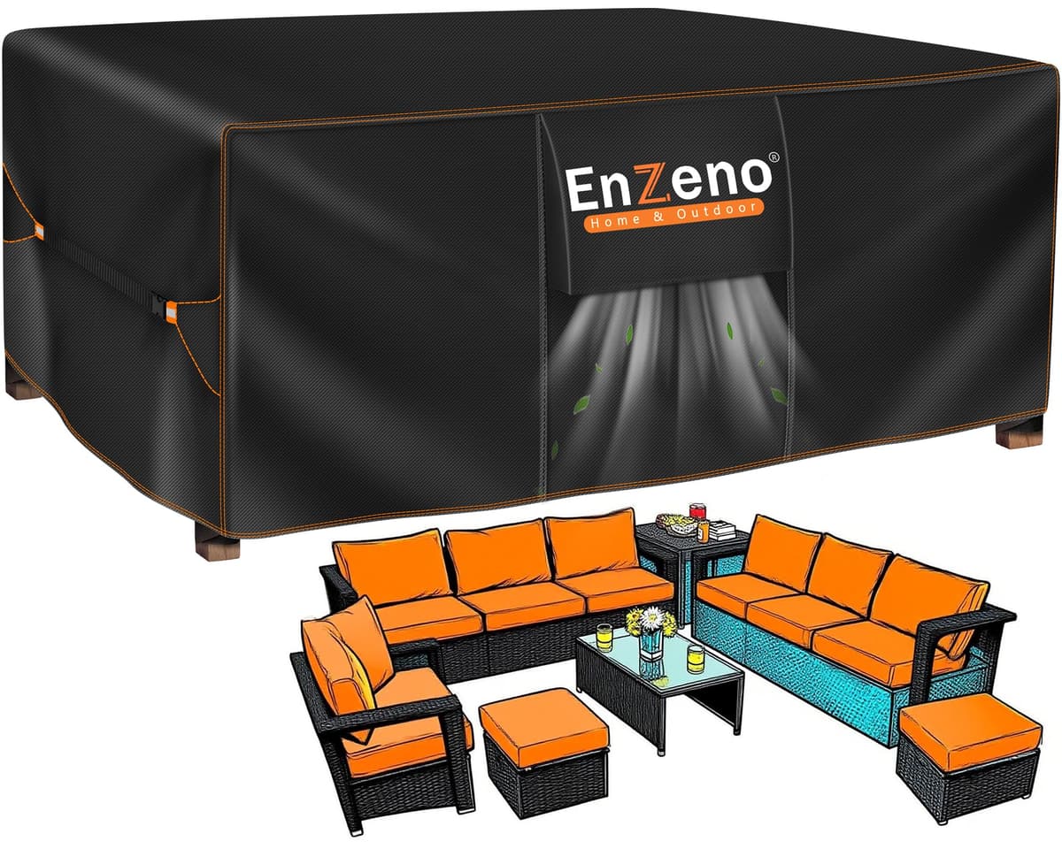 Enzeno Funda Mesa Exterior Impermeable,Cubierta Muebles Impermeable 180x120x74cm,Funda Conjunto Jardin Exterior Aplicable a Mesa y Sillas,Anti Viento, Anti UV — view 9