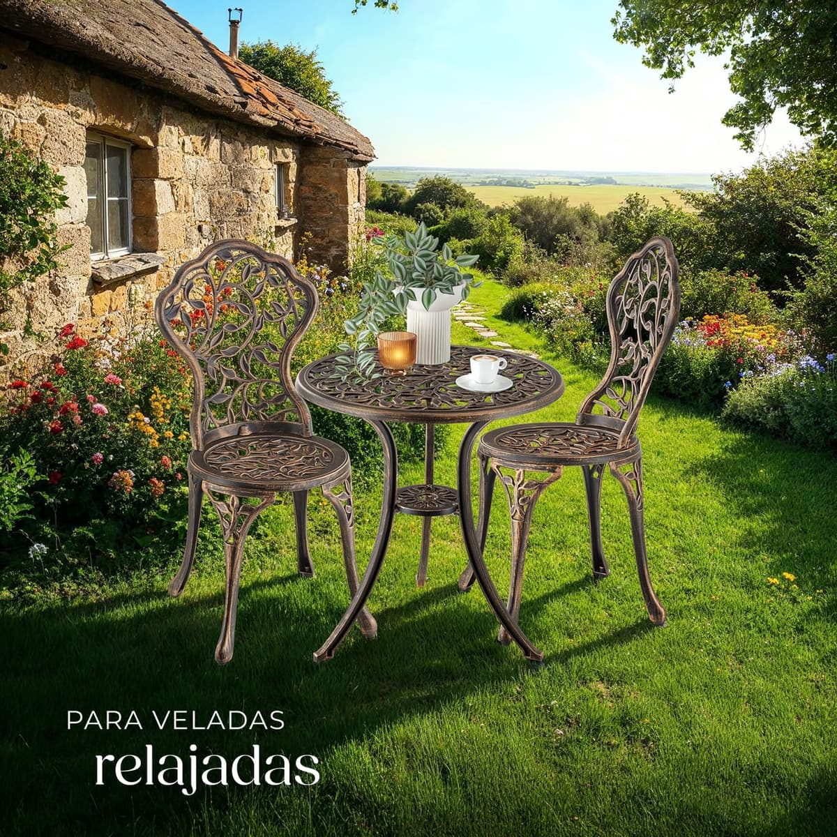 TecTake 3 Piece Bistro Set, Outdoor Garden Chairs and Retro Table, Outdoor Terrace Set, Garden Furniture – 2 Chairs 1 Table — view 8