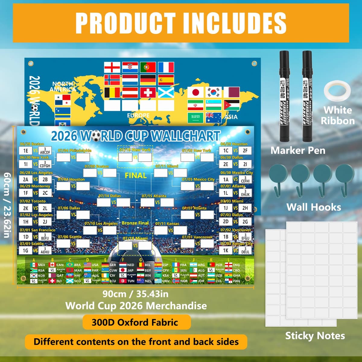 World Cup 2026 Wall Chart 90x60CM & Final Round 48-Team Collection Showcase,2-in-1 World Cup Matches Poster,World Cup Football Wall chart 2026 Gifts for Football Fans — view 3