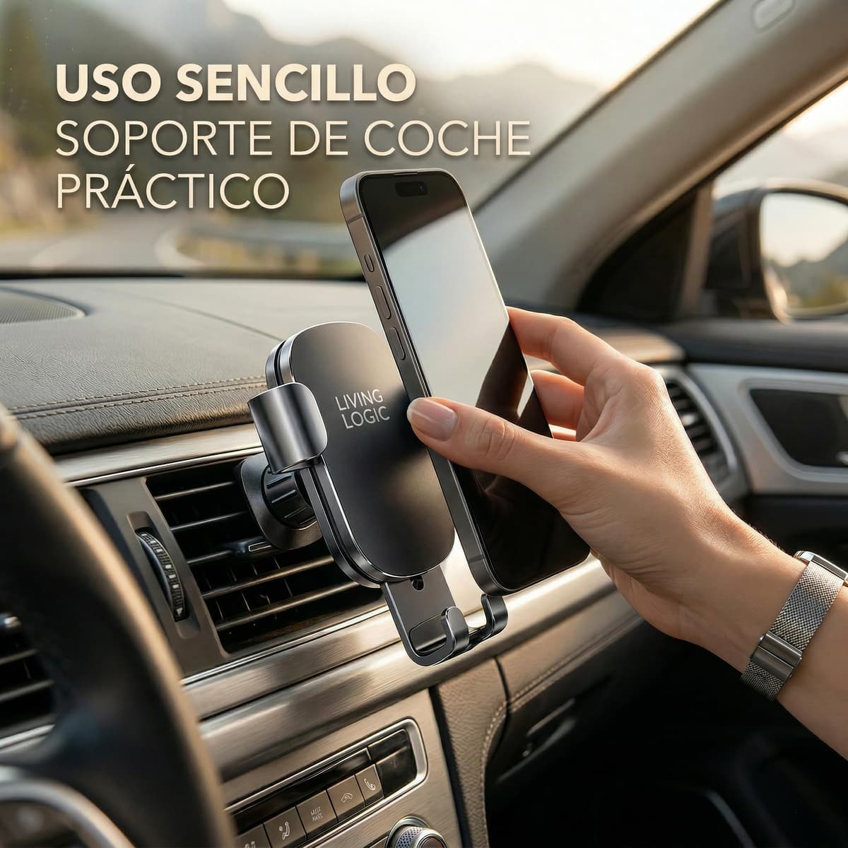 Soporte Móvil Coche Rejilla con Gancho Metálico, Soporte Teléfono Coche 360° con Una Mano, Porta Móvil Coche Universal Compatible iPhone y Android + Rompe Lunas y Corta Cinturón — view 3