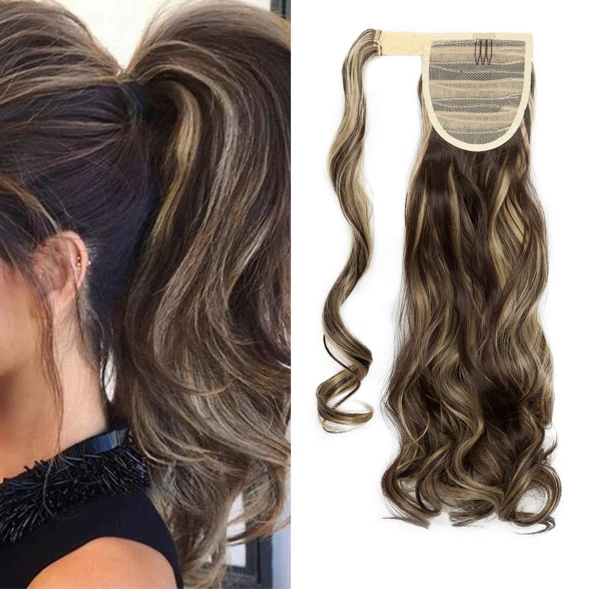 17"(43cm) SEGO Ponytail Long Synthetic Hair Looks Natural [Red Brown/Orange] Clip in Hair Extensions Curly Tail Ponytail Extension (90g) — view 69