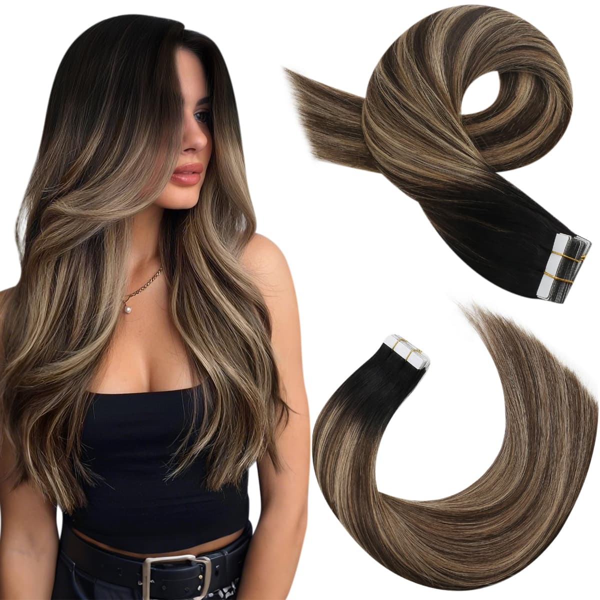 Moresoo Tape in Human Hair Extensions 20 Inch Highlight 50g/20pcs Tape in Hair Extensions Human Hair Ash Blonde with Platinum Blonde #P18/613 — view 71