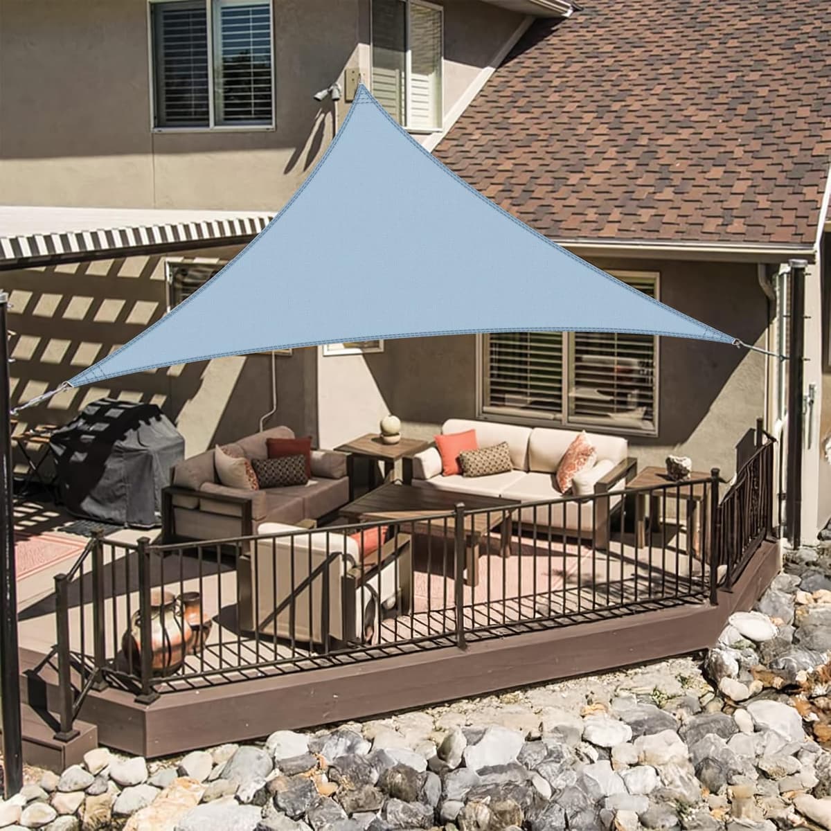 LOVE STORY Toldo Vela de Sombra Impermeable Triangular 3x3x3m Protección Rayos UV PES Toldos para Patio, Exterior Terrazas, Jardín, Balcon (Crema) — view 52