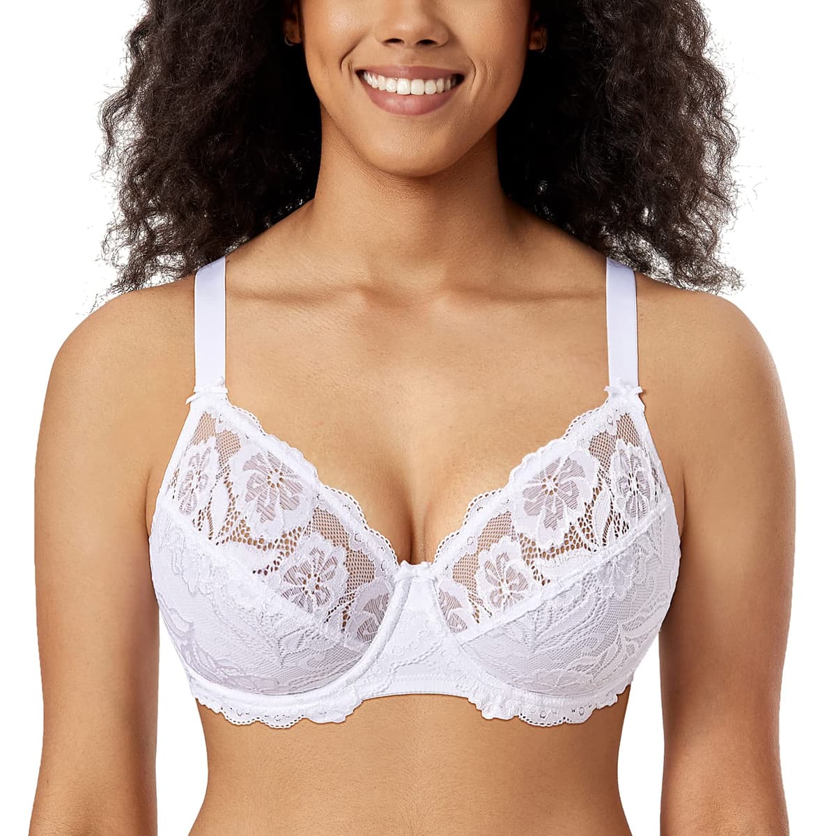 Delimira Women's Full Coverage Non-Foam Floral Lace Plus Size Underwired Bra