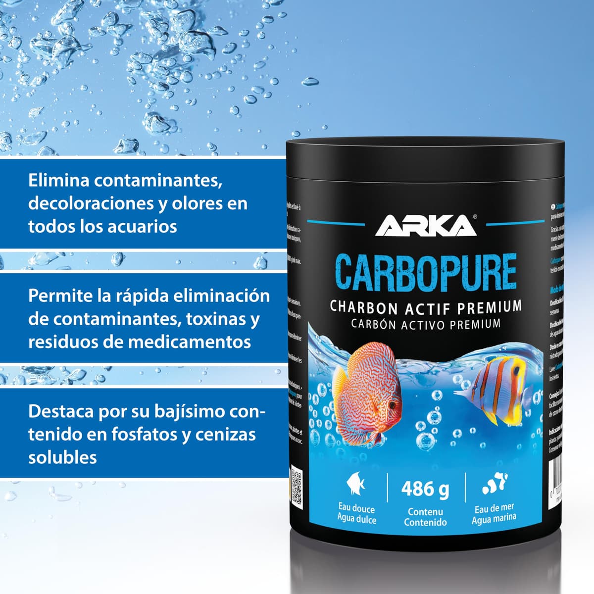 Carbón Activo Acuario – ARKA Carbopure 1000 ml / 486 g – Elimina turbidez, restos de medicamentos y colorantes – Agua Clara en Horas – Dulce y Marino – Lavado ácido y Activado al Vapor — view 4