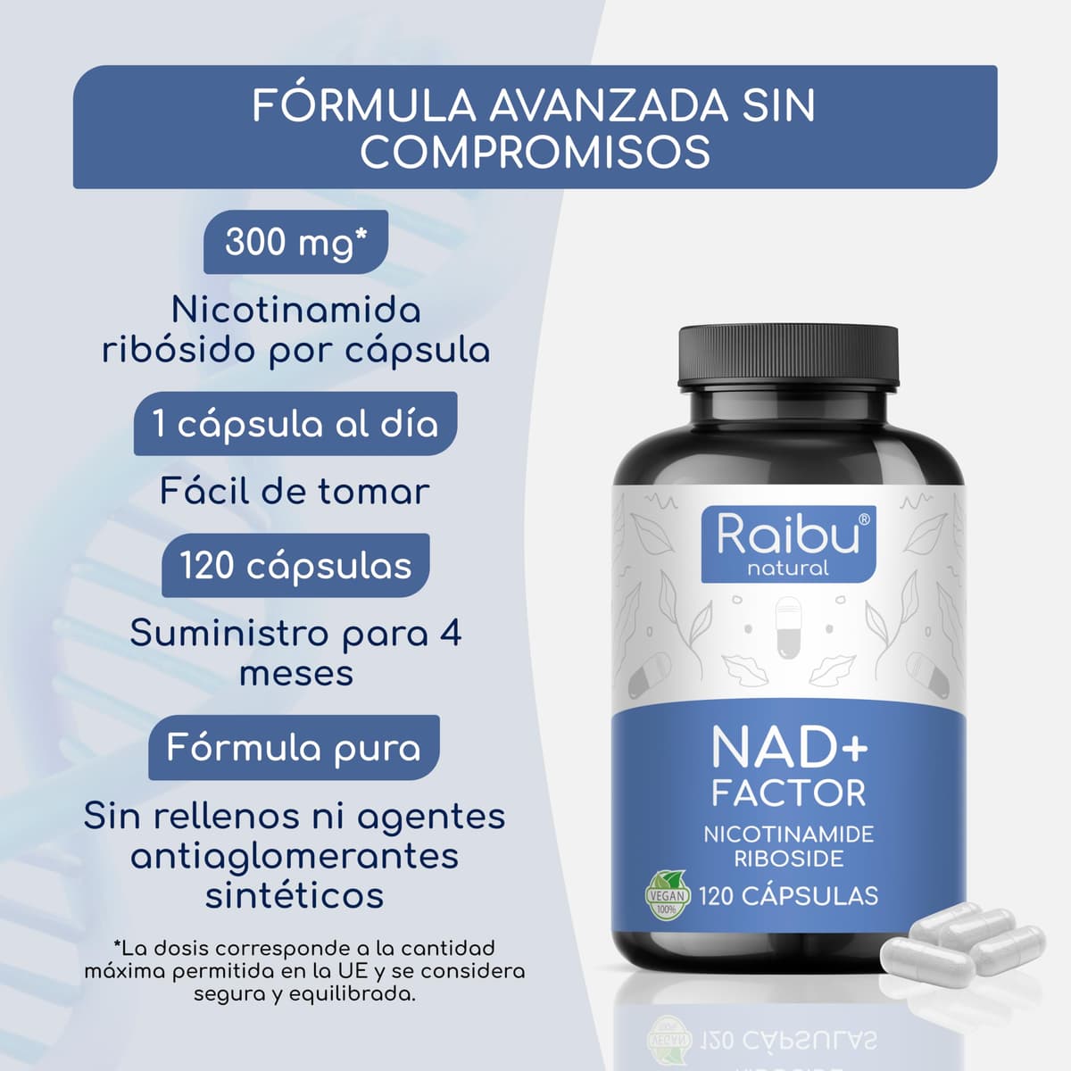 100% Pure NAD+, 300 mg Nicotinamide Riboside (NR) Per Capsule - 4 MONTH Supply - Anti-Aging & Fatigue, NAD Booster - No Separating Agents, Gluten Free, Vegan - 120 Capsules — view 3