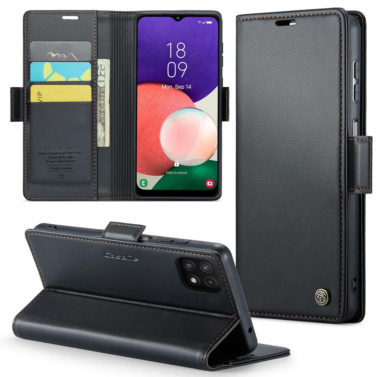 Phernykas for Samsung Galaxy A22 5G(Not compatible A22 4G) Wallet Case with Card Holder, Kickstand RFID Blocking Magnetic Closure Protective Leather Case for Samsung A22 Flip Case Wallet - Black