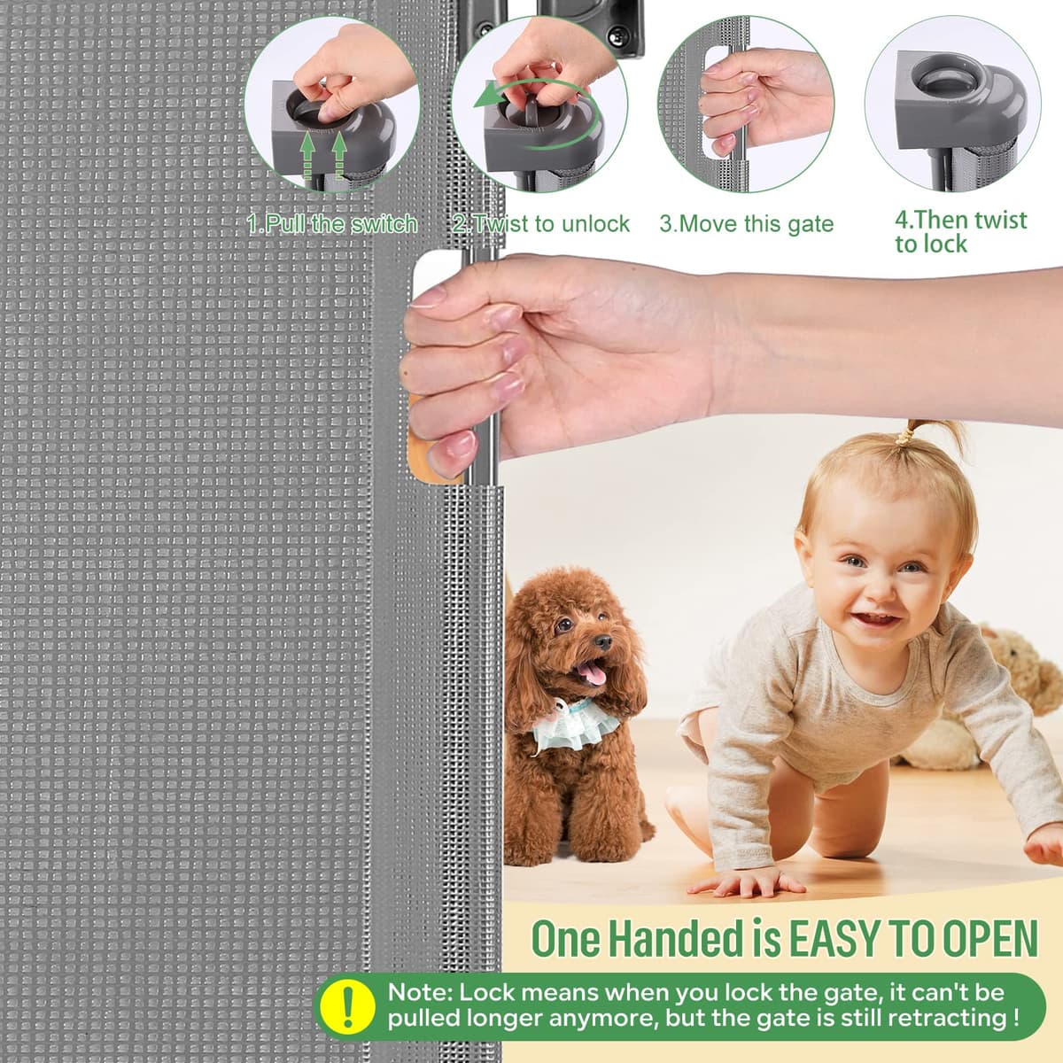 Puerta Seguridad Bebé Extensibles, 0-140 cm Barrera Seguridad Niños y Perros, Vallas de Seguridad para Niños Escaleras y Pasillos, Interiores y Exteriores (Gris) — view 4