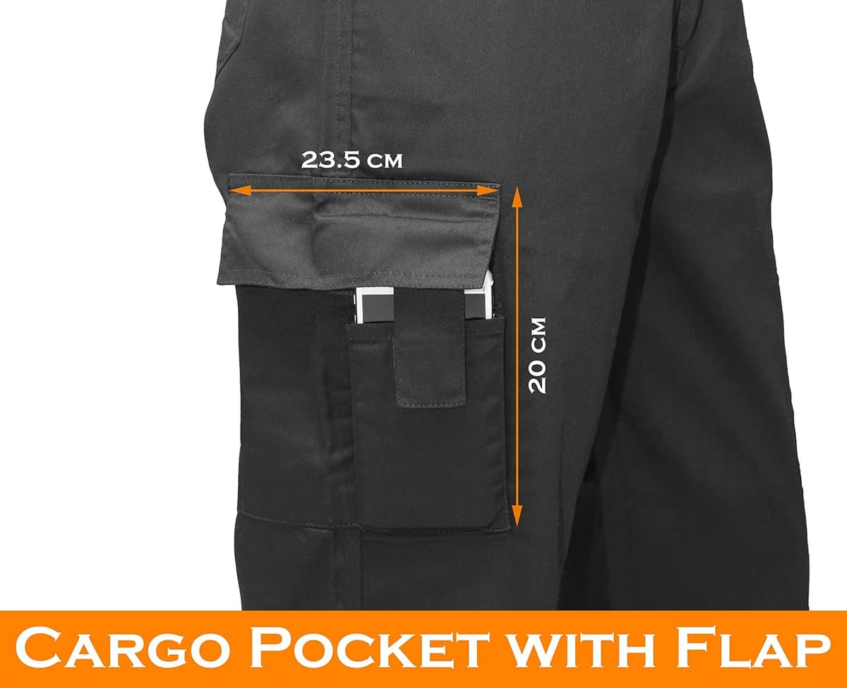 Multi Pockets Men Cargo Combat Work Trousers Work Pants with Button & Zip Fly 28W / 29L Black — view 2