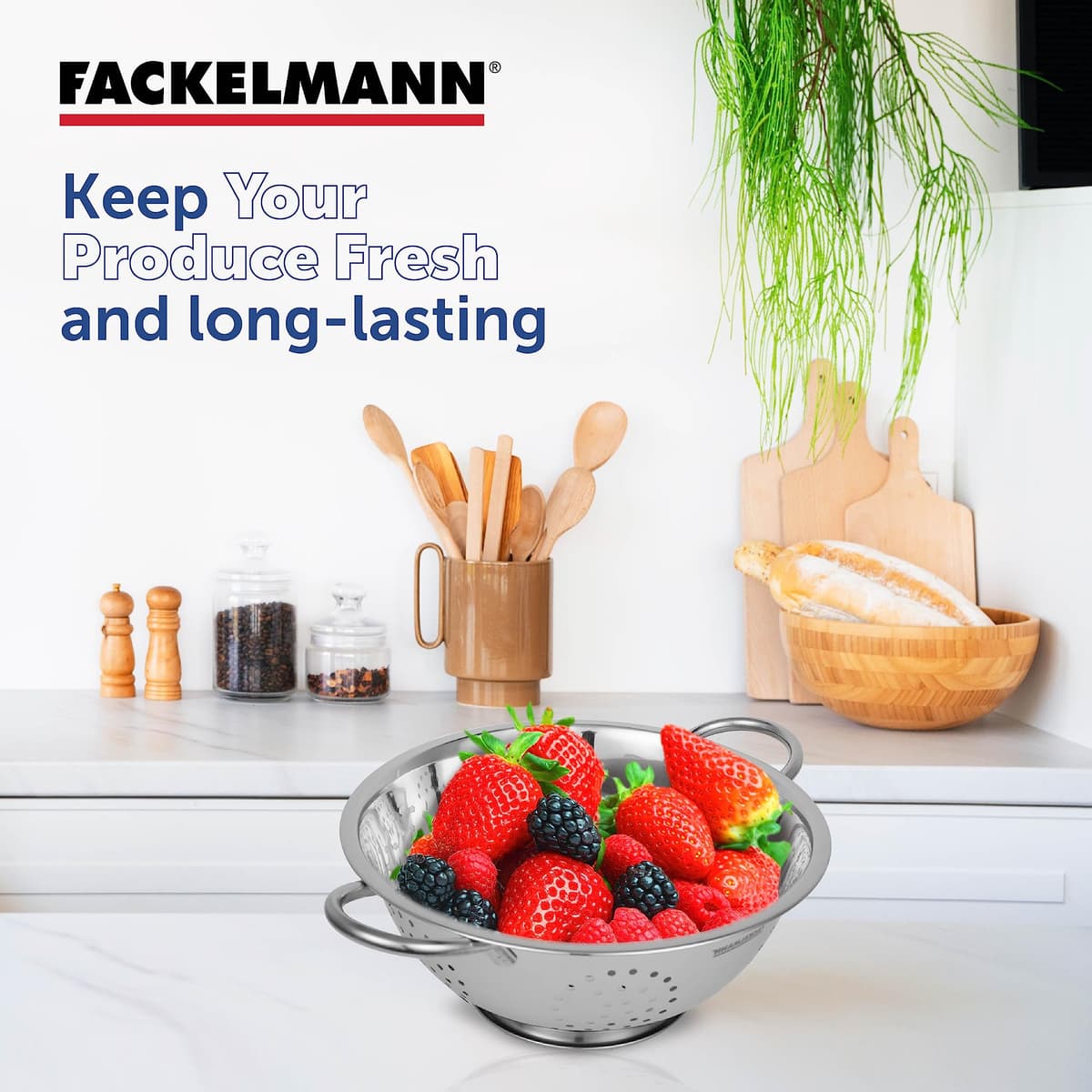 Fackelmann Colador de Cocina y Escurridor en Acero Inoxidable, Colador con Asas y Peana Estable, Idóneo para Escurrir Ensalada, Pasta, Arroz, Legumbres y Verduras, 24cm, 1 ud. — view 4