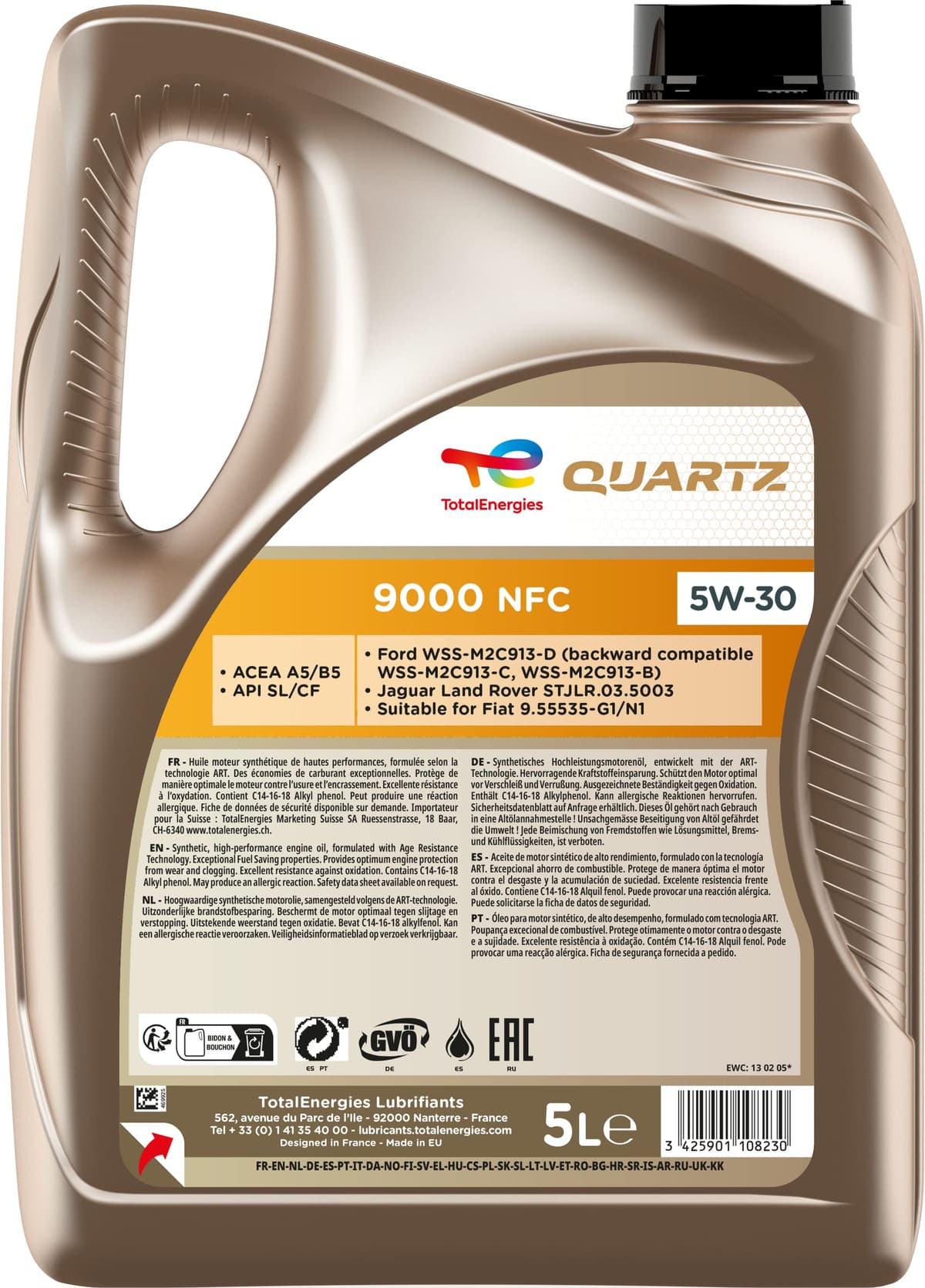 TotalEnergies Quartz 9000 NFC 5W30 Engine Oil - ACEA A5/B5, API SL/CF - Age-Resistance Technology - Fuel Economy Formula - Advanced Synthetic Motor Oil Lubricant - 5L — view 2