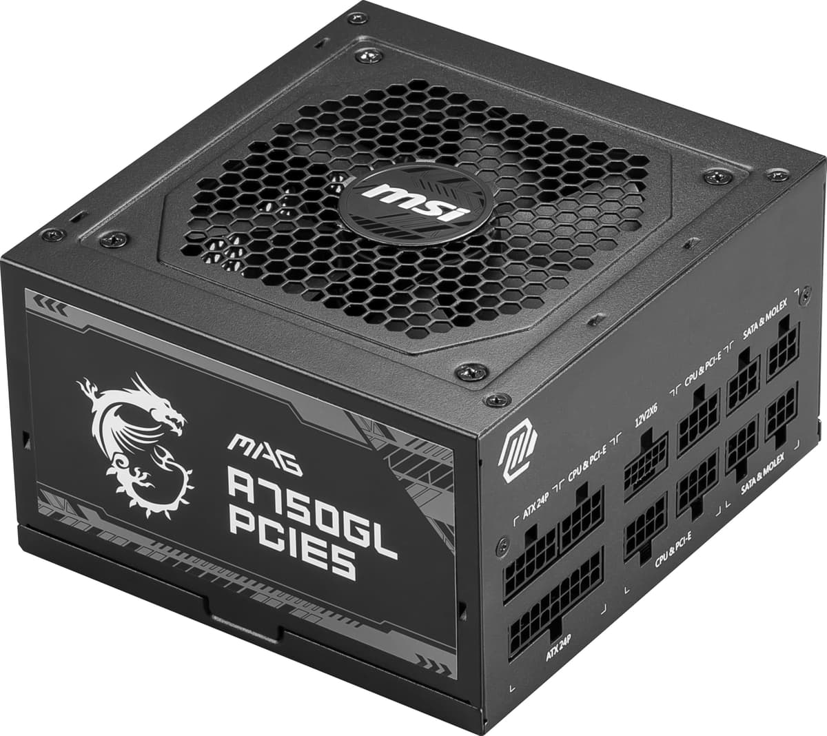 MSI MAG A750GL PCIE5 Power Supply Unit, 750W, 80 Plus Gold, Fully Modular, ATX 3.0, PCIe 5.0 GPU Support, 120mm FDB Fan, Full-Bridge LLC, Flat Black Cables - 7 Year Warranty — view 8
