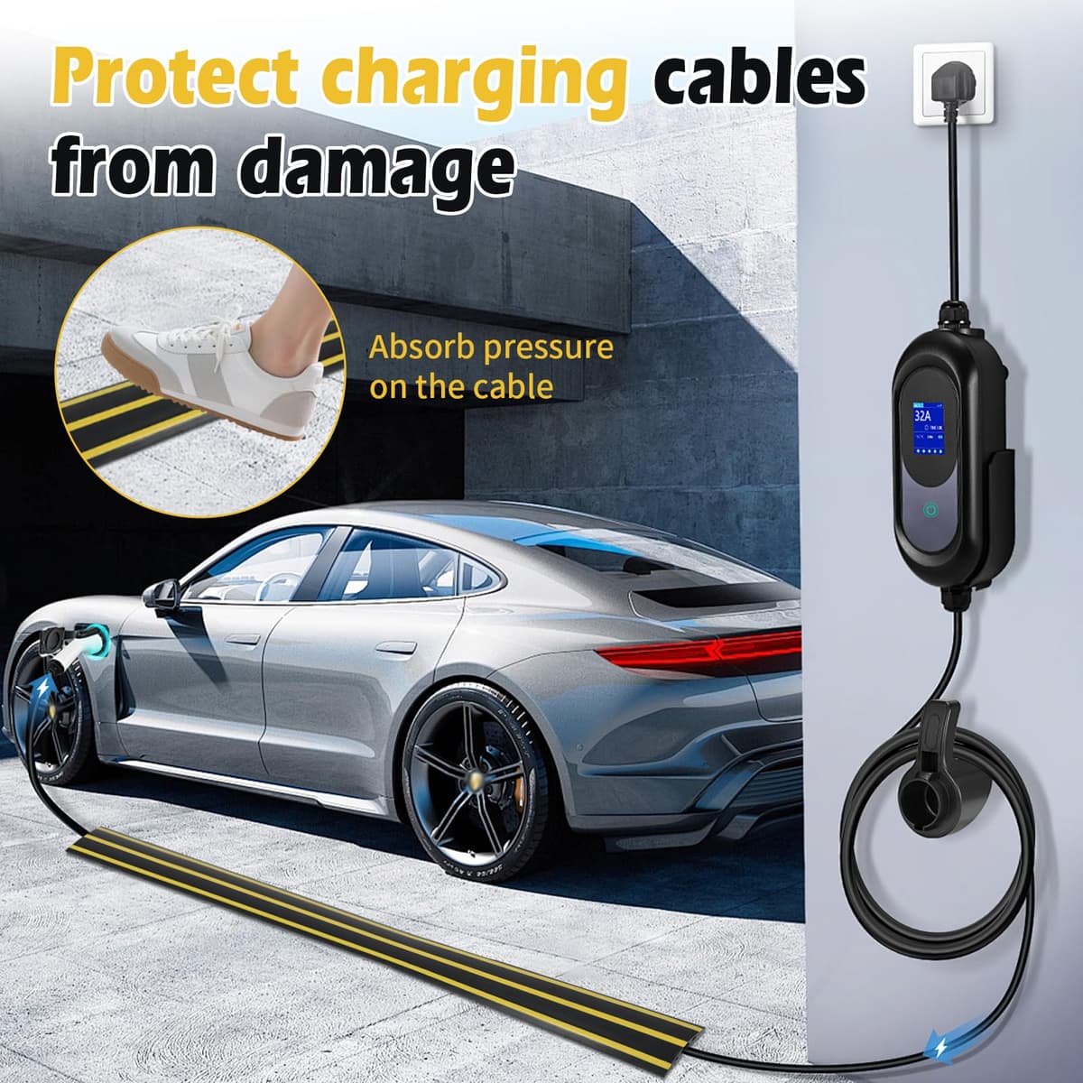 jackfru EV Cable Protector for Type 2 Cable – Flat Drive-Over Charger Protector Outdoor Cable Protector & EV Charger Cover, Weatherproof PVC Cable Duct for Driveway & Garage (2 m) — view 3