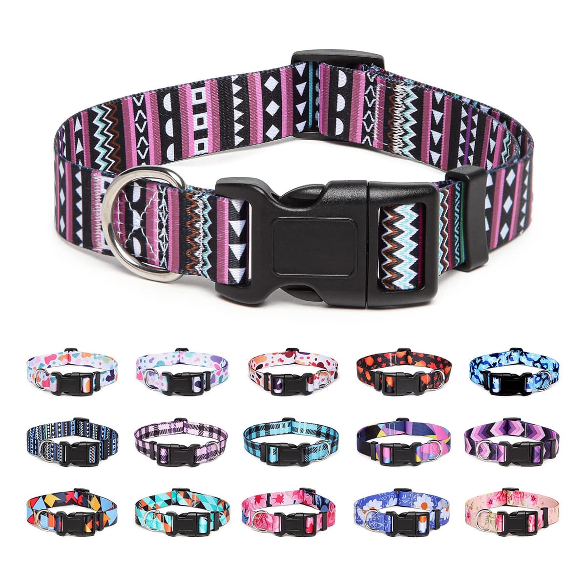 Adjustable Nylon Dog Collar with Patterns, Soft Comfy Pet Collar for Small Medium Large Dogs (S, Purple Plaid) — view 19