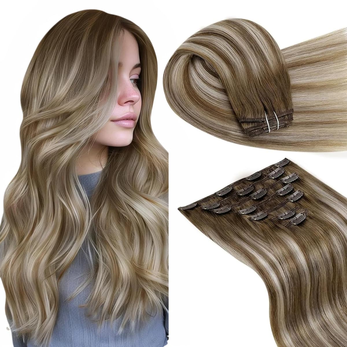 LaaVoo Hair Extensions Clip in Real Human Hair Brown Clip in Hair Extensions Dark Brown Remy Straight Hair Full Head Double Weft 80g 5pcs 14 Inch #4 — view 36