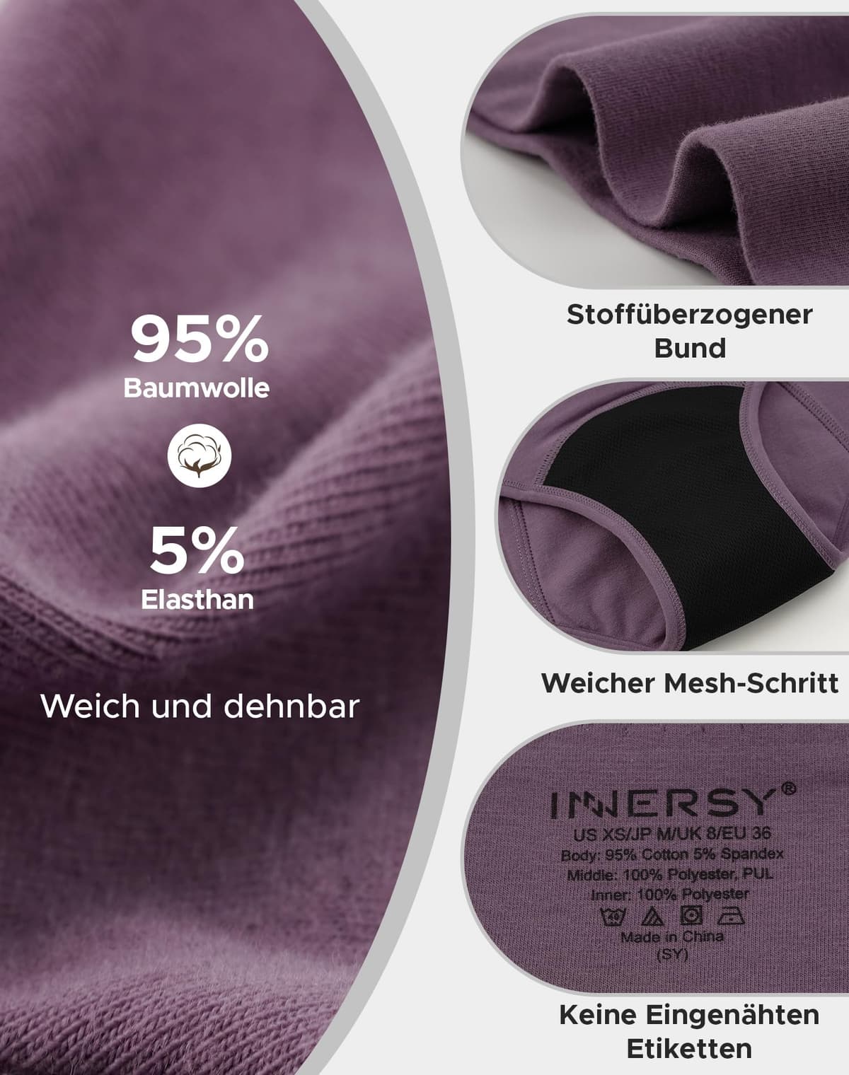 INNERSY Bragas Menstruales Mujer Flujo Abundante 50ML Braguitas Menstrual Cintura Alta Algodón Pack de 3 — view 4