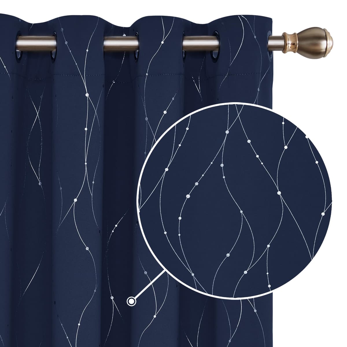 Deconovo Soft Dotted Line Foil Printed Blackout Curtains Thermal Insulated Curtains Eyelet Energy Efficiency Room Darkening Curtains for Bedroom 52 x 72 Inch Light Grey 2 Panels — view 32