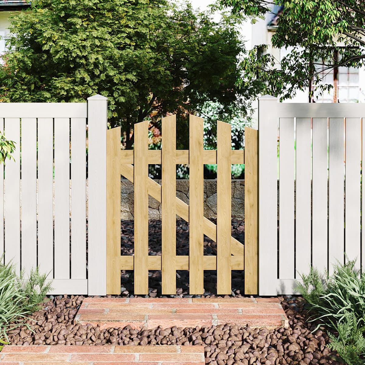 INMOZATA Garden Gate Wooden Pedestrian Gate with Gate Lock and Hinge, 3ft Wide x 3ft High (90cm Wide*90cm High) — view 4