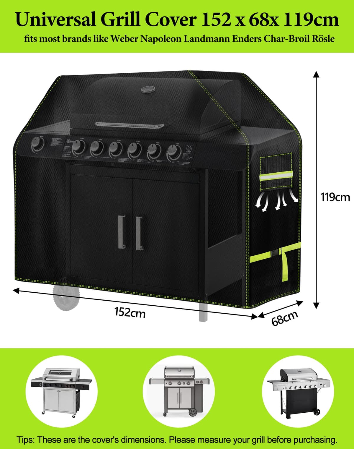 VDISRR Funda Barbacoa Exterior Impermeable, 600D Oxford Funda BBQ Exterior 152 * 71 * 117cm Funda Protectora para Barbacoa Anti-Viento/Agua/UV/Resistente al Desgarro — view 2