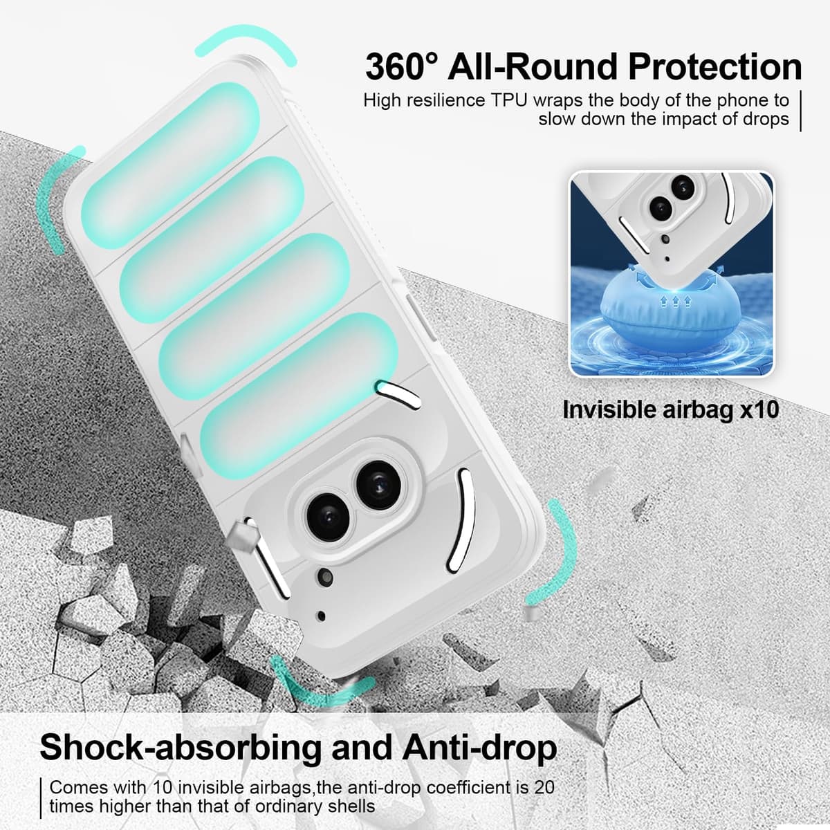 Silicone Case for Nothing Phone 2a / 2a Plus, Anti-Scratch Microfiber Lining, Shockproof Case with Camera Protection, White — view 2